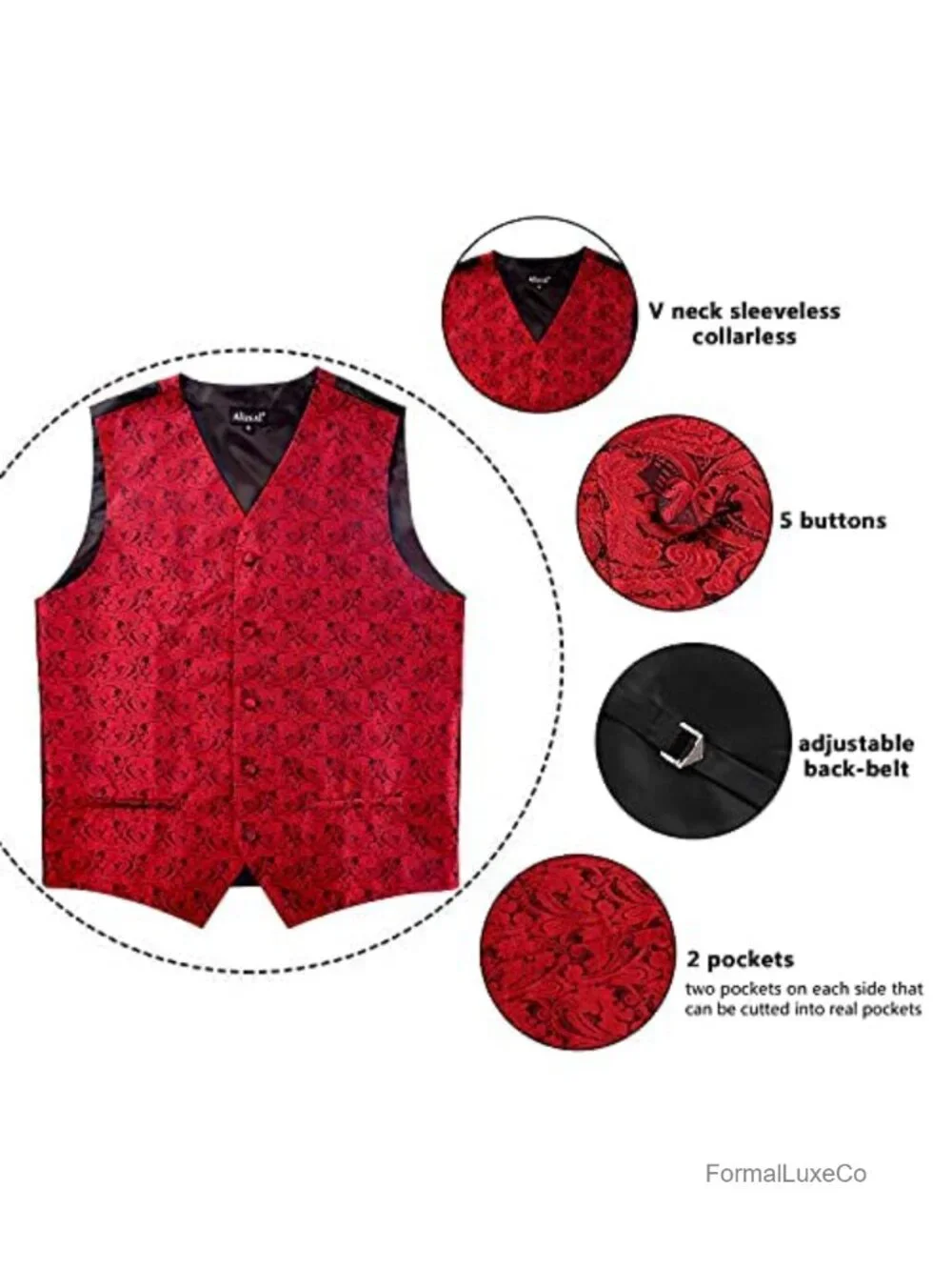 Alizeal Men's Classic Paisley Jacquard Waistcoat 4-Piece Suit Vest Set